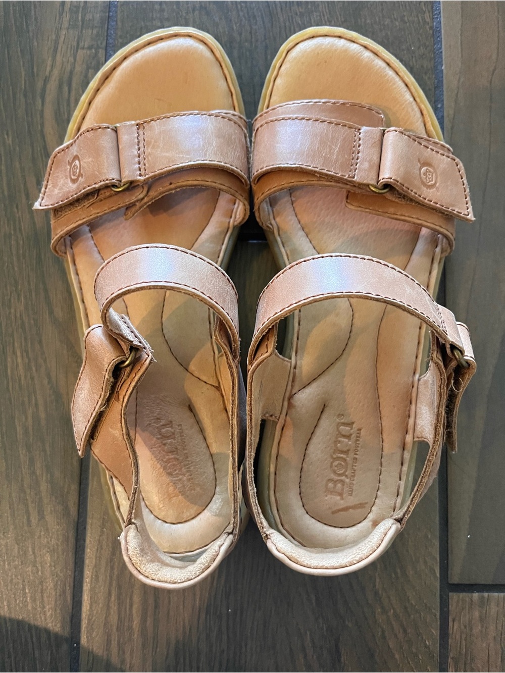 Born Women's Light Brown Leather Hook-and-Loop Strap Sandals
